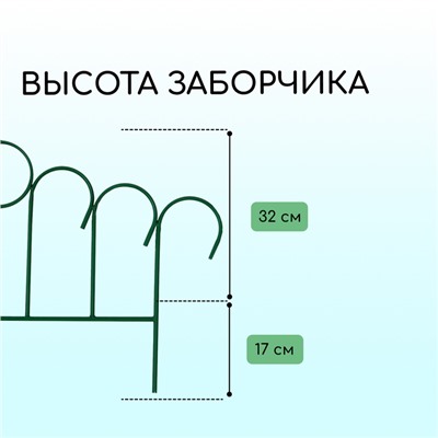 Ограждение декоративное, 49×415 см, 5 секций, металл, зелёное, «Восход»