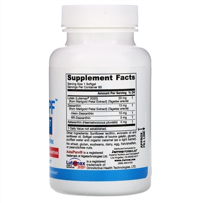 Jarrow Formulas, препарат для защиты зрения, MaculaPF, Blue Light Protection, 60 капсул