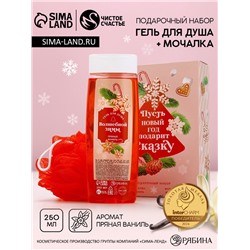 Новогодний подарочный набор косметики «Новый год», гель для душа 250 мл и мочалка для душа, Чистое счастье