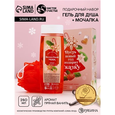 Новогодний подарочный набор косметики «Новый год», гель для душа 250 мл и мочалка для душа, Чистое счастье