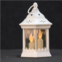 Светильник фонарь настольный 19 см белый три свечи / W672-1 /уп 48/новогодний