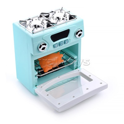 Бытовая техника "Кухонная плита" с набором посуды и продуктов, бирюзовый, (свет, звук) в коробке