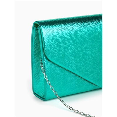 Сумка-клатч женская вечерняя на магните, на серебристой цепочке, зелёная