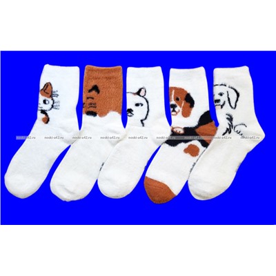 5 ПАР - Байвей термоноски женские ангора НОРКА ШЕРСТЬ "Мордочки" арт. 3561