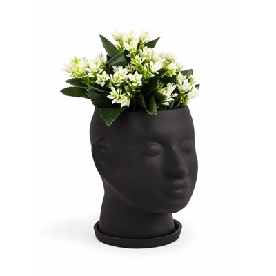 Горшок-органайзер «Голова», керамика, чёрное, 3 л, 24×19 см