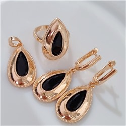 Комплект ювелирная бижутерия крупный коллекция "Дубай" серьги, кулон и кольцо 17 р, покрытие: позолота, вставка: фианиты, цвет: черный, арт.213.796-17