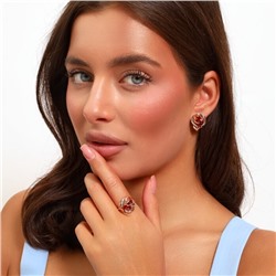 Комплект ювелирная бижутерия коллекция  "Дубай" серьги и кольцо 19 р, покрытие: позолота, вставка: фианиты, цвет: красный, Уценка, арт. 08.3317 (217.286-19)