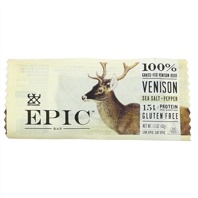 Epic Bar, Venison, Sea Salt + Pepper, 1 Bar, 1.5 oz ( 43 g)