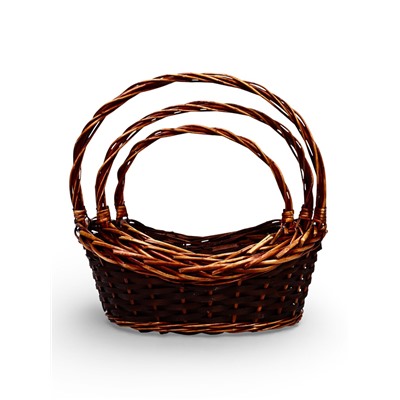 Корзина плетёная для хранения, лоза, тёмно-коричневая, набор 3 шт.