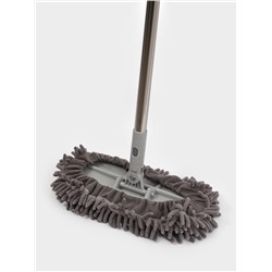 Швабра для мытья пола плоская гибкая Доляна, насадка из микрофибры букли 29×13 см, телескопическая стальная ручка 75(116) см, серая