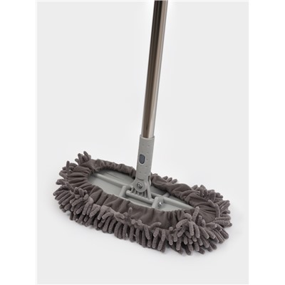 Швабра для мытья пола плоская гибкая Доляна, насадка из микрофибры букли 29×13 см, телескопическая стальная ручка 75(116) см, серая