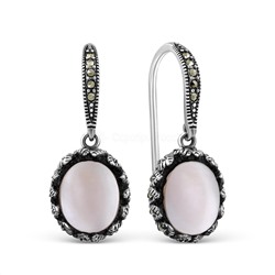 Серьги из чернёного серебра с нат. розовым перламутром и марказитами 925 пробы ME01272P-MOP-V2