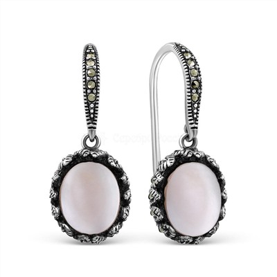 Серьги из чернёного серебра с нат. розовым перламутром и марказитами 925 пробы ME01272P-MOP-V2