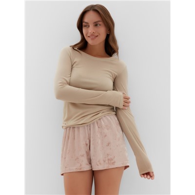 Пижама женская (лонгслив, шорты) KAFTAN «Бархат», размер 40-42, цвет розовый, бежевый