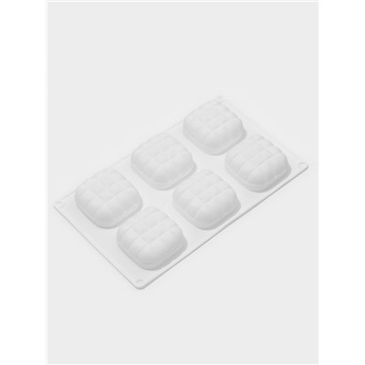 Форма для муссовых десертов и выпечки Доляна «Перина», 29×17×3 см, 6 ячеек (6.5×6.5 см), силикон, белая