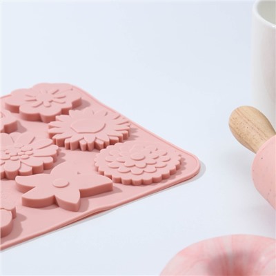 Форма для шоколада Доляна «Цветочная поляна», силикон, 22.5×16.5×0.5 см, 12 ячеек, цвет МИКС