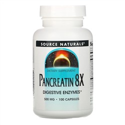 Source Naturals, Панкреатин 8Х, 500 мг, 100 капсул