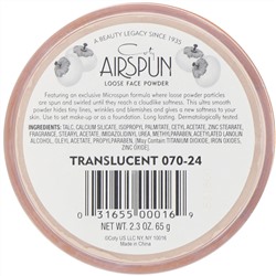 Airspun, Рассыпчатая пудра для лица, прозрачная 070-24, 65 г