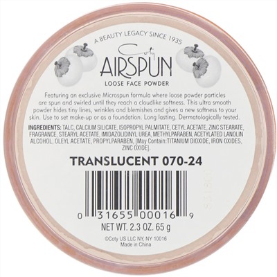 Airspun, Рассыпчатая пудра для лица, прозрачная 070-24, 65 г