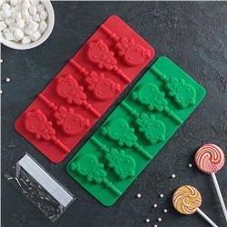 Форма для леденцов Доляна «Девочка, мальчик», силикон, 24×9.5 см, 6 ячеек, с палочками, цвет МИКС