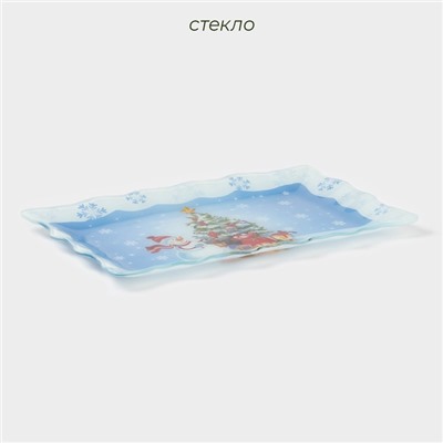 Блюдо новогоднее Доляна «Зимняя сказка», 29.5×19.5 см, стекло, голубое