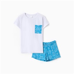 Пижама женская (футболка, шорты) «Черепахи», размер 44, цвет белый, синий