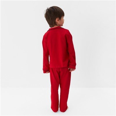 Пижама детская новогодняя (рубашка, брюки) KAFTAN Classic line, размер 36 (134-140 см), однотонная, красная