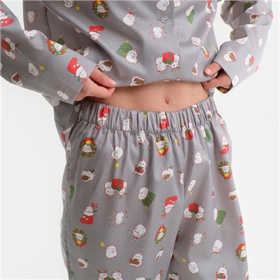 Пижама новогодняя женская (рубашка, брюки) KAFTAN «Зайка», серая, размер 40-42