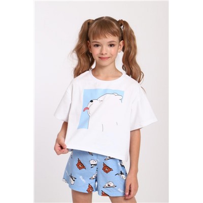 Пижама для девочки Хулиган арт. ПД-019-069 (Белый/голубой)