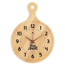 Часы настенные интерьерные «Доска Bon Appetit», для кухни, бесшумные, плавный ход, 24.5×35 см, дерево, от батарейки 1×АА
