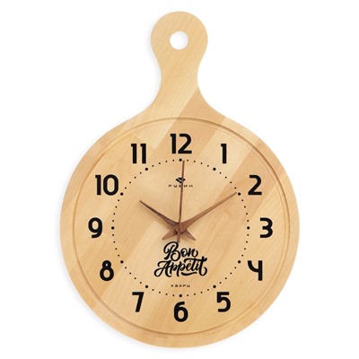 Часы настенные интерьерные «Доска Bon Appetit», для кухни, бесшумные, плавный ход, 24.5×35 см, дерево, от батарейки 1×АА