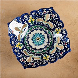 Фруктовница узбекская Риштанская Керамика «Узоры», 24.5×24.5×7 см, синяя