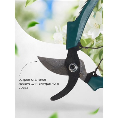 Секатор плоскостной, 8" (20 см), с пластиковыми ручками, Greengo