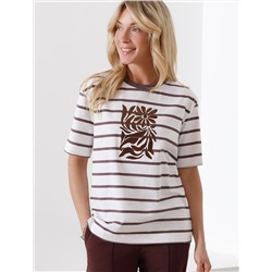 Свободная футболка в широкую полоску с принтом из премиального хлопка с эластаном