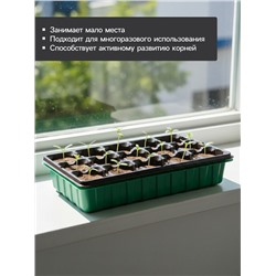 Набор для рассады: торфяная таблетка d=5.5 см, 15 шт., кассета на 15 ячеек по 150 мл, поддон 35×22 см, зелёный, пластик, Экоторф