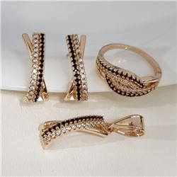 Комплект ювелирной бижутерии коллекция "Дубай" серьги, кулон и кольцо 19 р, покрытие позолота, вставка: цирконы, цвет: черный и прозрачный, арт.217.474-19