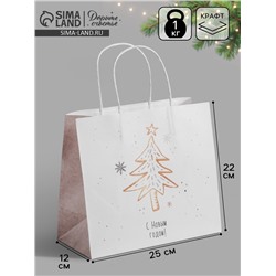 Пакет подарочный новогодний крафт «С Новым годом», 25×22×12 см