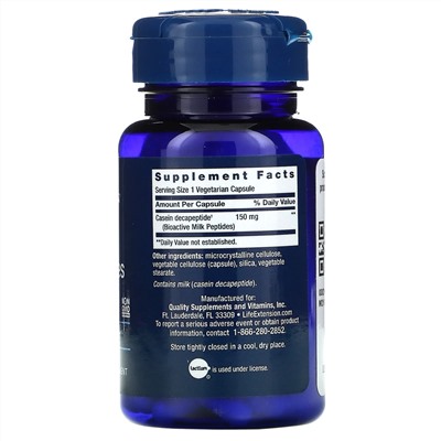 Life Extension, Биоактивные молочные пептиды, 30 вегетарианских капсул