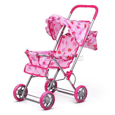 Коляска для кукол, складная, прогулочная, с тентом, цвет клубнички на розовом