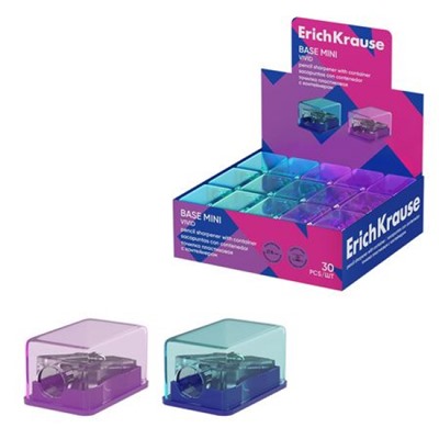 Точилка пластиковая с контейнером Base Mini, Vivid ассорти 60078 ErichKrause