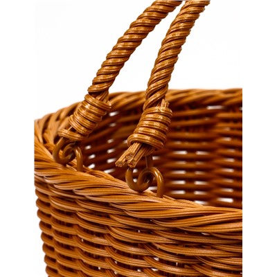 Корзина плетёная для хранения, 25×19×15 см, ручка h=17 см, пластиковая, коричневая