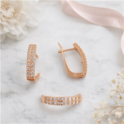 Комплект ювелирной бижутерии коллекция "Дубай" серьги и кольцо 18 р, покрытие позолота, вставка: цирконы, цвет: прозрачный, арт.007.298-18