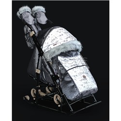 Санки-коляска "Glory gloss" (черный крупный лен) + светоотражающая