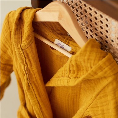 Халат детский муслиновый LoveLife (3 года, рост 98-104 см), горчичный, 100% хлопок, 235 г/м²