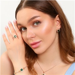 Комплект ювелирная бижутерия коллекция  "Дубай" серьги,кулон, браслет и кольцо 19 р, покрытие: позолота, вставка: фианиты, цвет: прозрачный и зеленый, арт.213.755-19