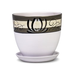 Набор горшков для цветов «Лотос», 4 шт., с поддоном, 0.4 / 1 / 2.5 / 5 л, керамика, белые с зелёными полосками