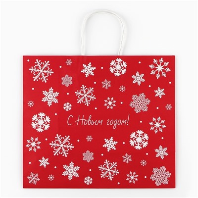 Пакет подарочный новогодний «Снежинки», белый крафт, 32×28×15 см