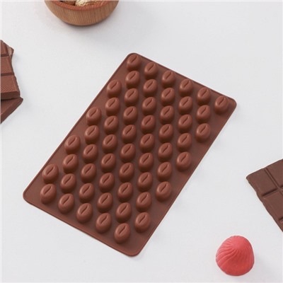 Форма для мармелада Доляна «Кофейные бобы», силикон, 18.5×11×1 см, 55 ячеек (1.6×1.2 см), коричневая