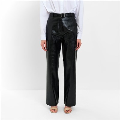 Брюки женские из экокожи прямые MINAKU: Eco leather, чёрные, размер 46