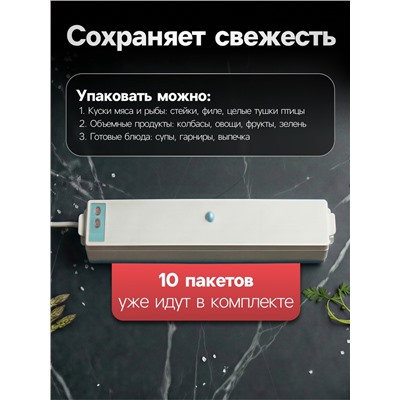 Вакууматор LPS-02, 80 Вт, 10 пакетов, 220 В, 25 см, бирюзовый